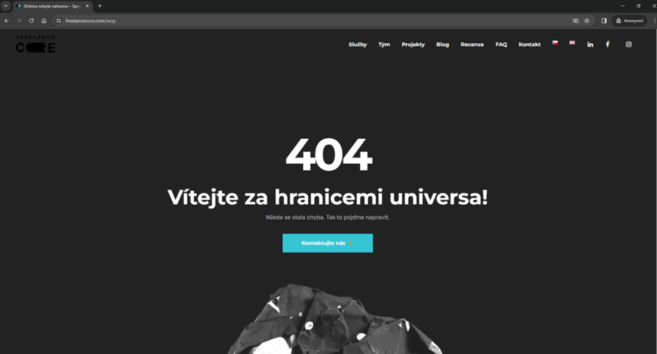404 na stránce oprava