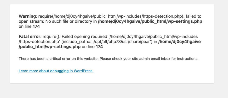 Fatal error WordPress a warning