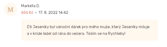 Comment related to the Read Jeseníky crowdfunding campaign