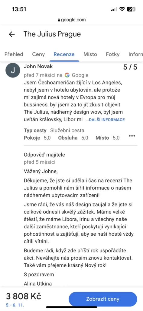 Example of an authentic response to a Google review