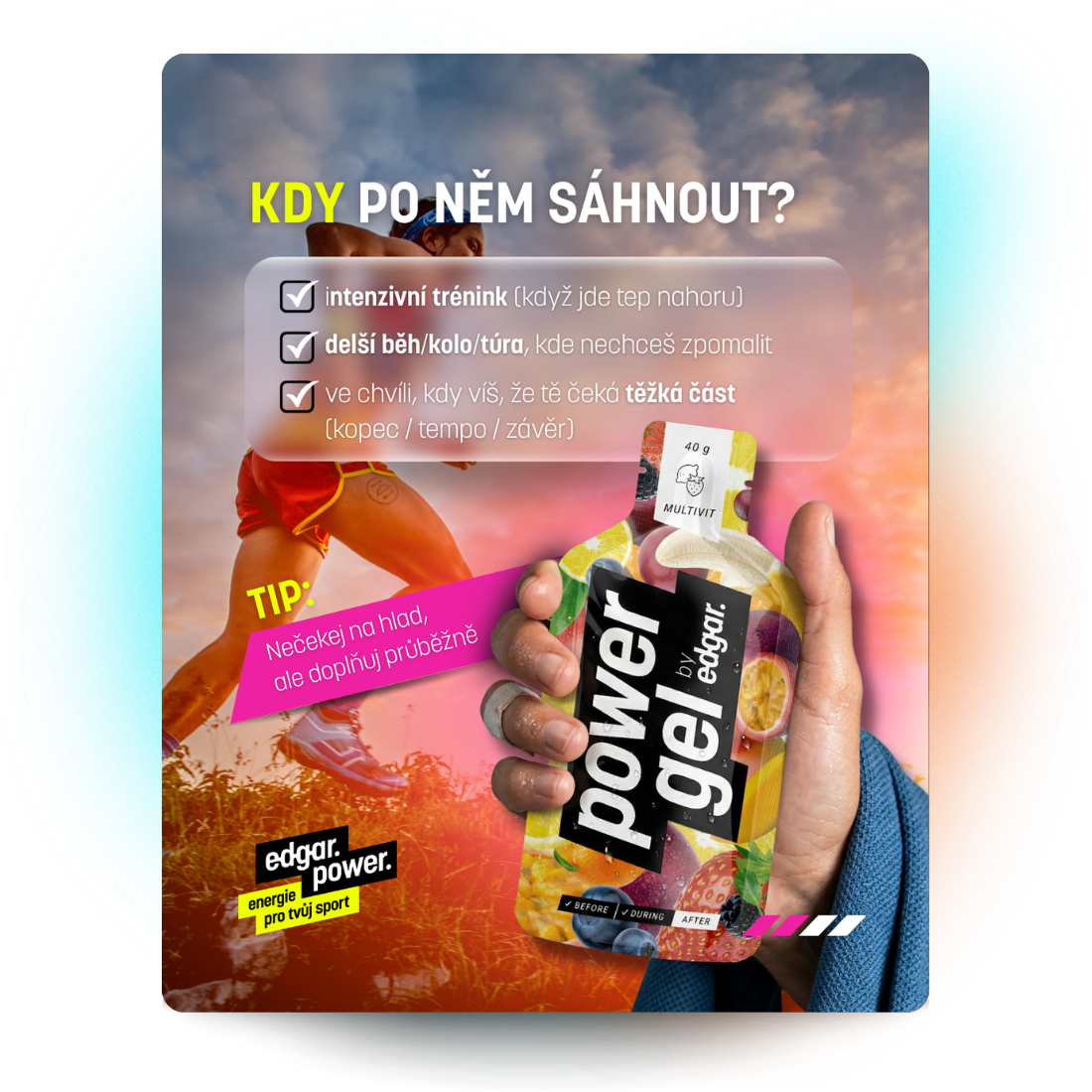 Ukázka edukační grafiky Power Gel: kdy po něm sáhnout